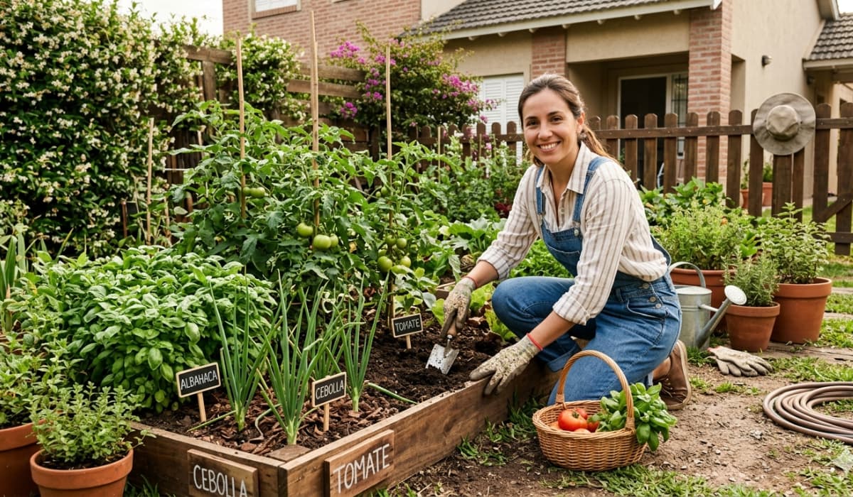 Asociación de cultivos de tomate con tomate, albahaca y cebolla